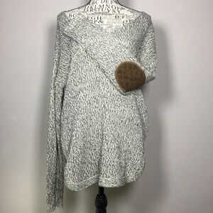 Slouchy black white knit sweater with brown elbow patches countryside size M